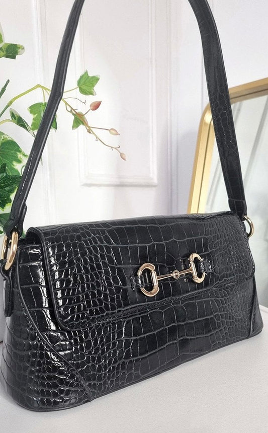 LEATHER CROC PRINT HANDBAG