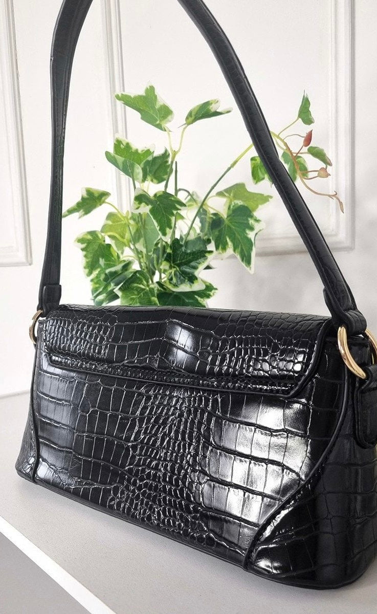 LEATHER CROC PRINT HANDBAG