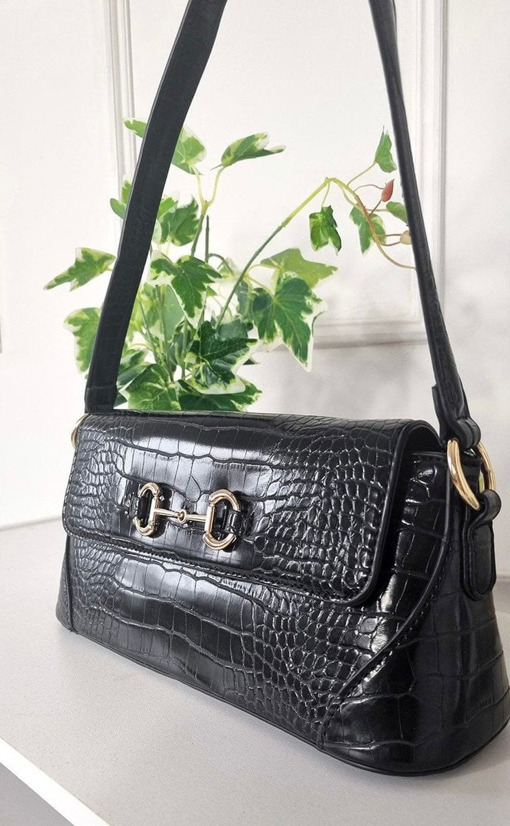 LEATHER CROC PRINT HANDBAG