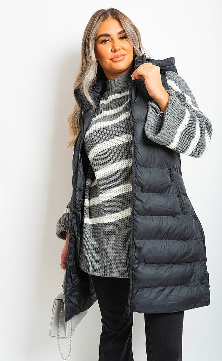 HOODED LONGLINE GUILTED GILET