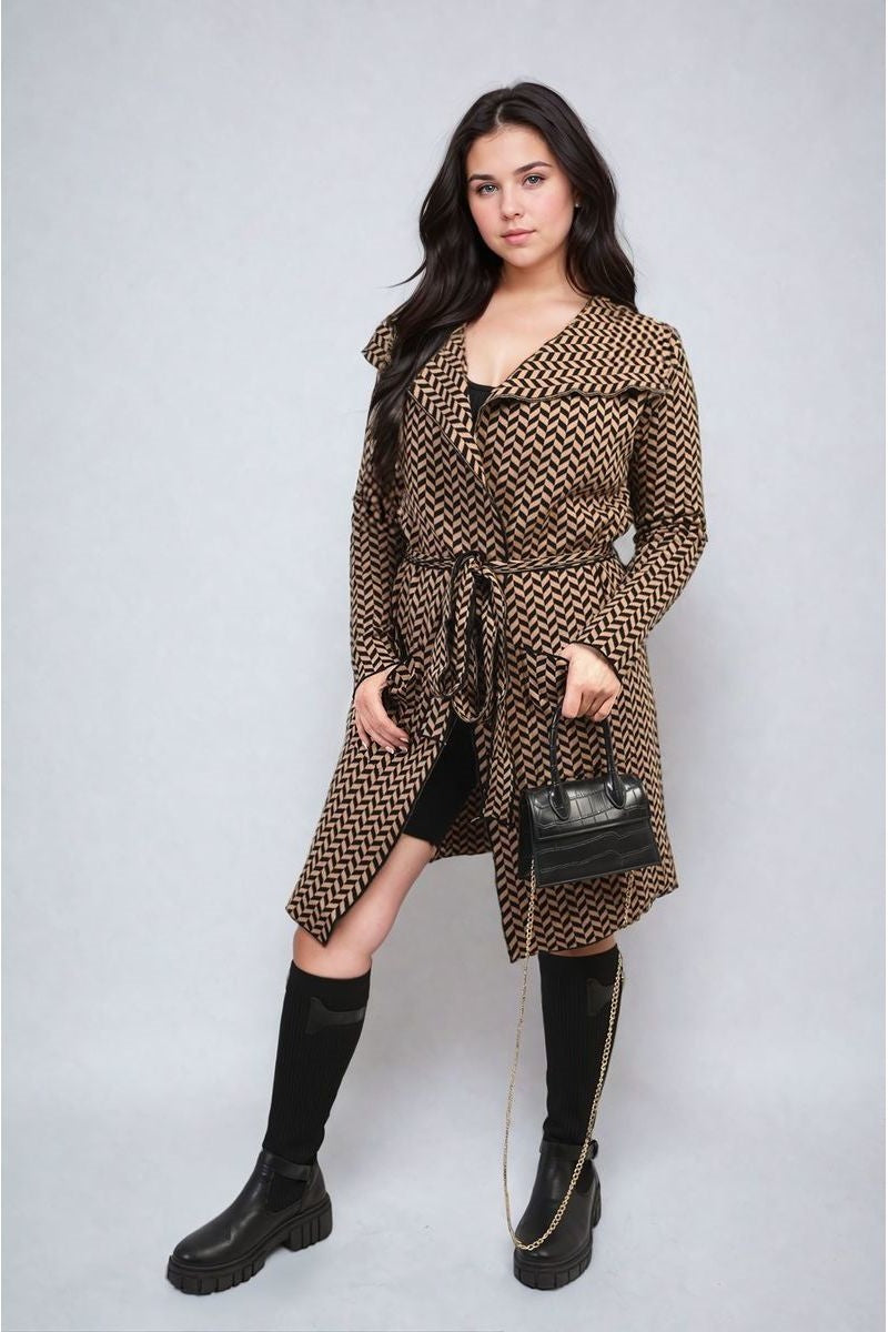 PRINT BELTED COAT