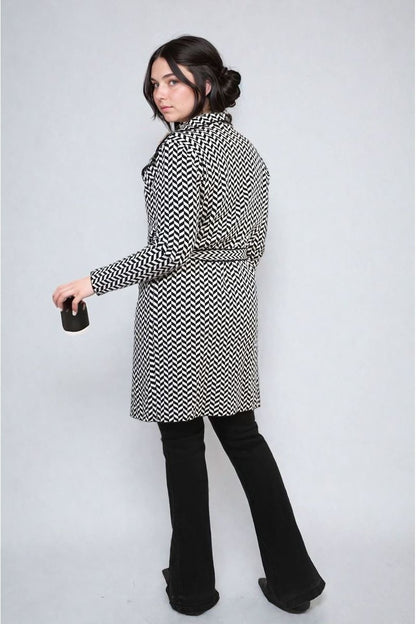 PRINT BELTED COAT