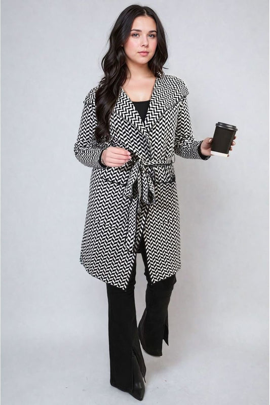 PRINT BELTED COAT