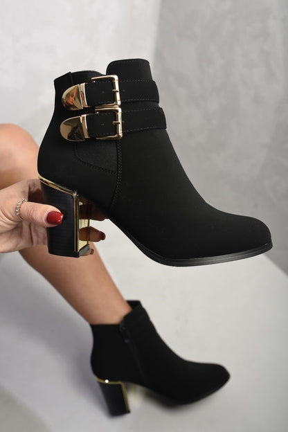 BUCKLE STRAPS BLOCK HIGH HEELS ANKLE BOOTS