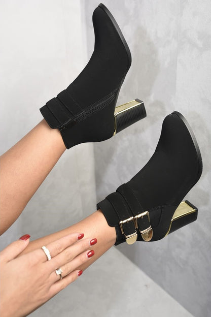 BUCKLE STRAPS BLOCK HIGH HEELS ANKLE BOOTS