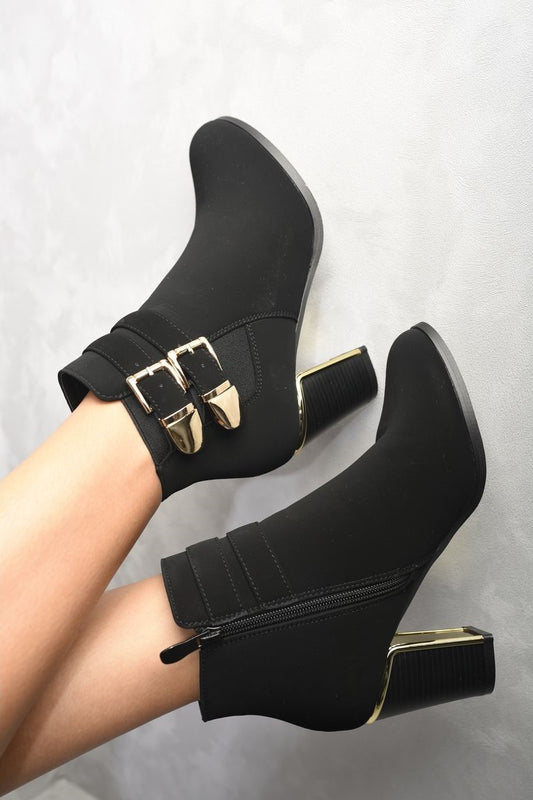 BUCKLE STRAPS BLOCK HIGH HEELS ANKLE BOOTS