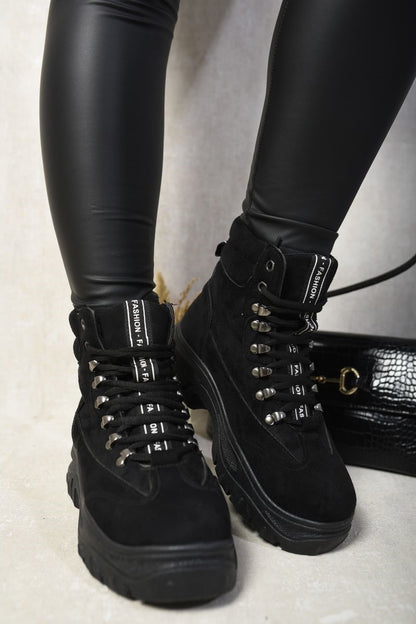 CHUNCKY LACE-UP PLATFORM ANKLE BOOTS