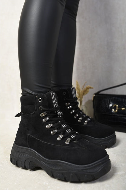 CHUNCKY LACE-UP PLATFORM ANKLE BOOTS