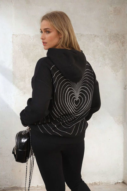 BACK HEART PRINT KNITTED HOODIE